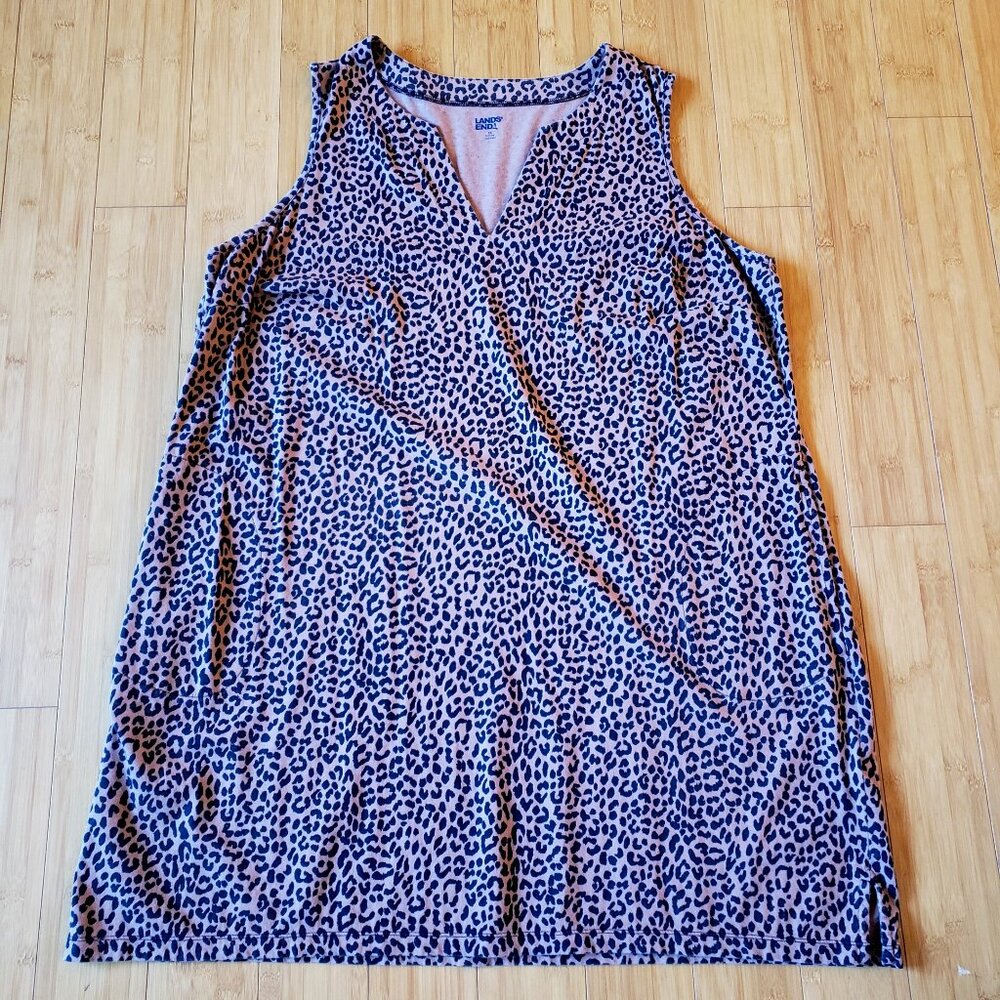 Swim Cover-up Leopard Print Lands' End Cotton Knit Sleeveless Dress